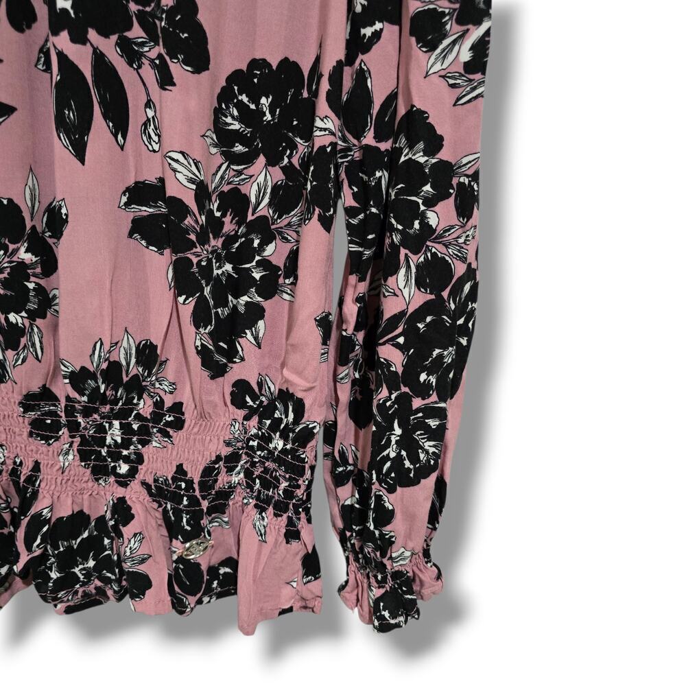 Adrienne Vittadini Pink Floral Smocked Long Sleeve Blouse – Size Large - Picture 5 of 9
